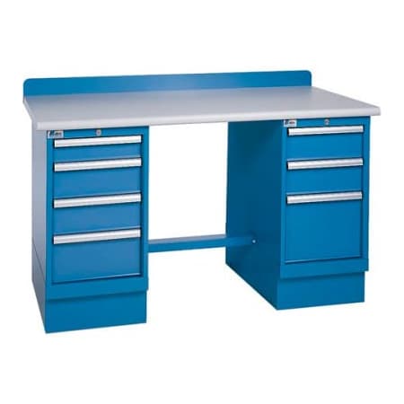 Lista International Technical Workbench w/3 and 4 Drawer Cabinets, Plastic Laminate Top - Blue XSTB41-60PT/BB